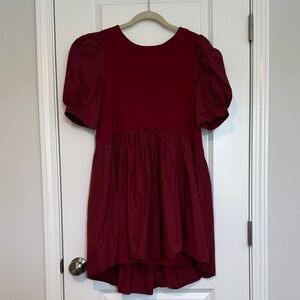 English Factory Burgundy Puff Sleeve Dress